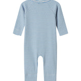 Blå og hvid stribet heldragt til baby med lange ærmer