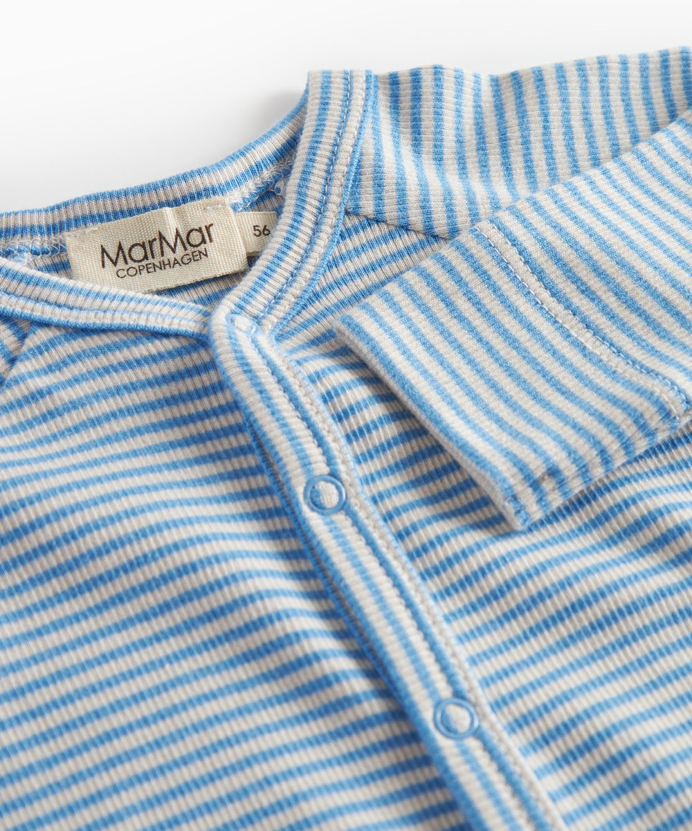 Blå og hvid stribet heldragt til baby med lange ærmer