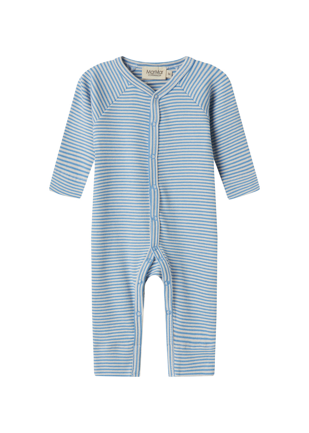 Blå og hvid stribet heldragt til baby med lange ærmer