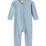 Blå og hvid stribet heldragt til baby med lange ærmer