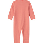 Rød og hvid stribet heldragt til baby med lange ærmer og trykknapper foran