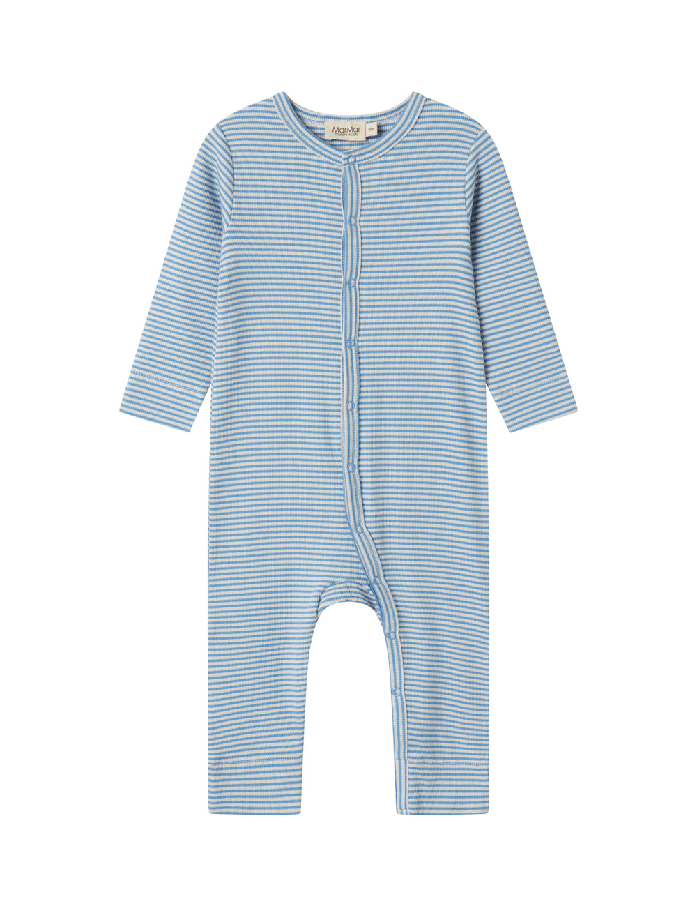 Blå og hvid stribet holdning til baby med med lange ærmer trykkapper foranan
