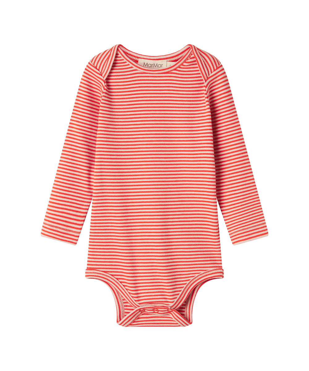 Rød og hvid stribet body med lange ærmer til baby