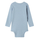 Blå og hvid stribet body til baby med lange ærmer