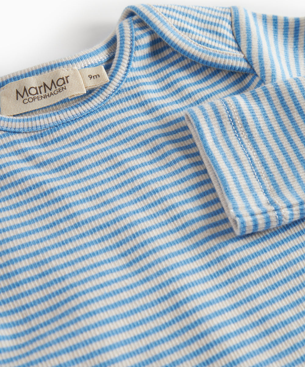 Blå og hvid stribet body til baby med lange ærmer