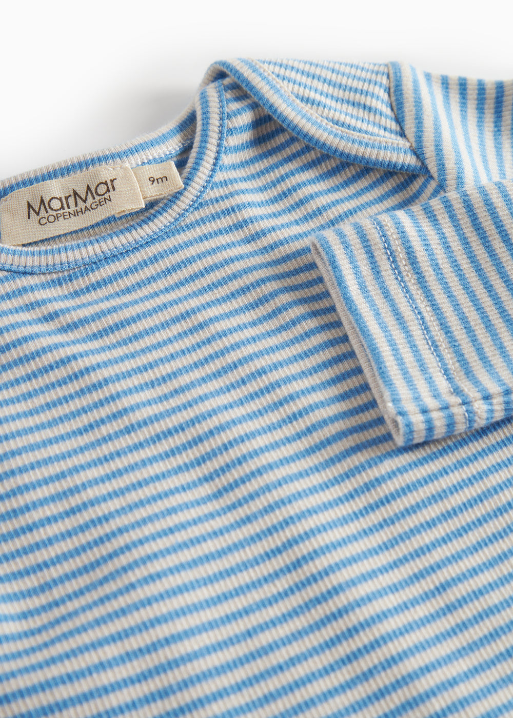 Blå og hvid stribet body til baby med lange ærmer