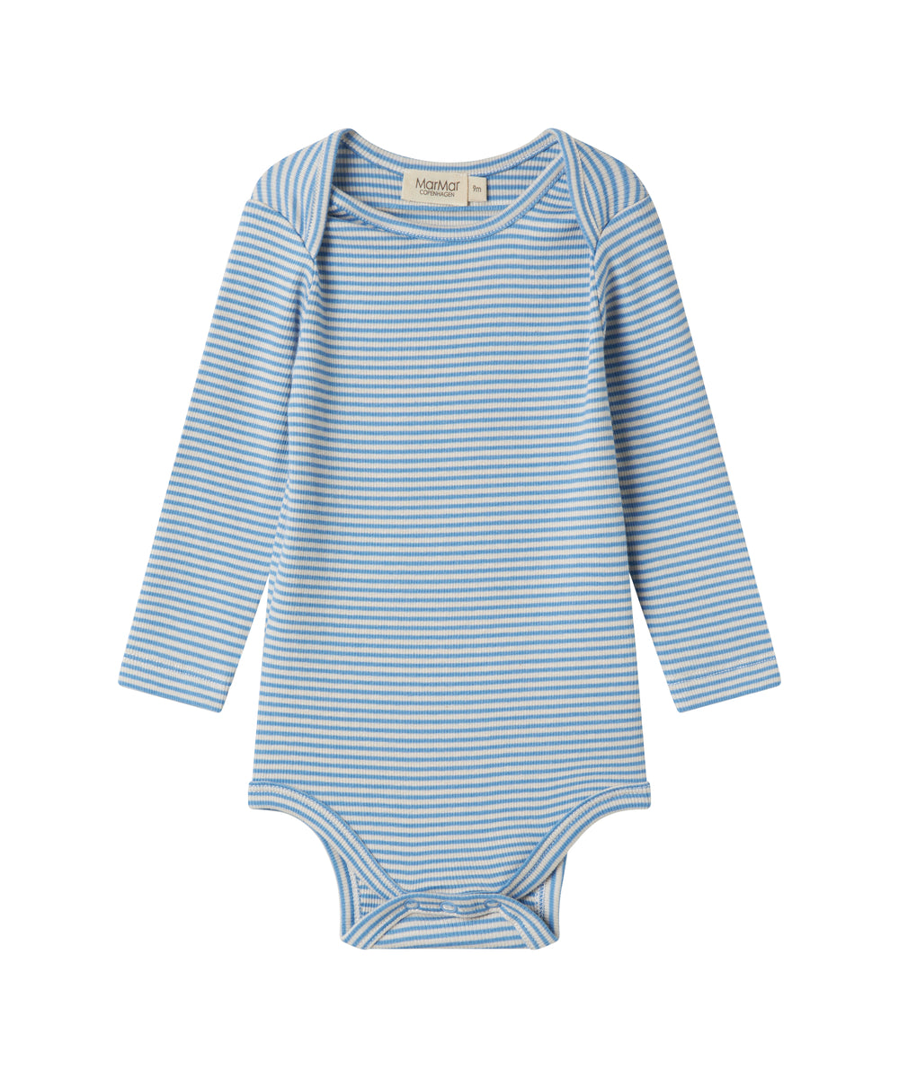 Blå og hvid stribet body til baby med lange ærmer