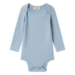 Blå og hvid stribet body til baby med lange ærmer