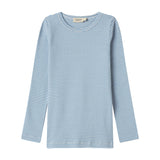 Blå og hvid stribet langærmet bluse til børn