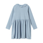 Blå og hvid stribet kjole med lange ærmer og knapper til børn