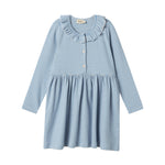 Blå og hvid stribet kjole med lange ærmer og knapper til børn