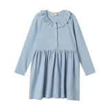 Blå og hvid stribet kjole med lange ærmer og knapper til børn