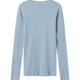 Blå og hvid stribet langærmet T-shirt til kvinder