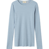 Blå og hvid stribet langærmet T-shirt til kvinder