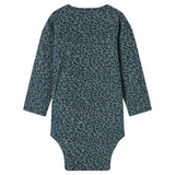 Grøn leopardmønstret babybody med lange ærmer
