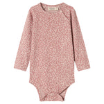 Lyserød leopardmønstret babybody med lange ærmer