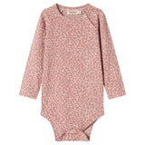 Lyserød leopardmønstret babybody med lange ærmer