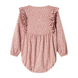 Lyserød leopardmønstret body med lange ærmer og flæser til børn