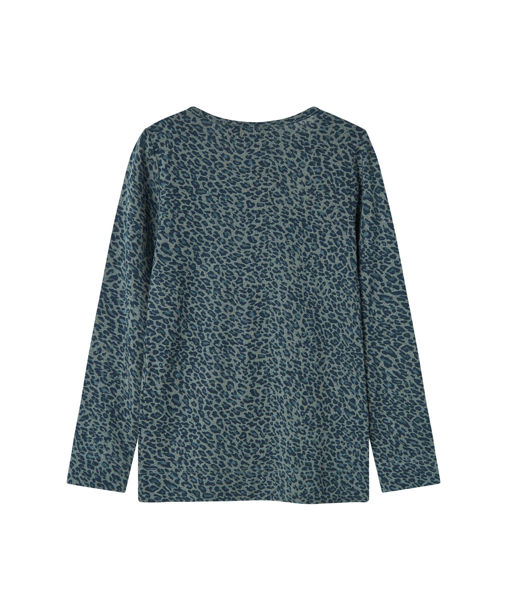 Grøn leopardmønstret bluse med lange ærmer og flæser til børn