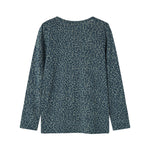 Grøn leopardmønstret bluse med lange ærmer og flæser til børn