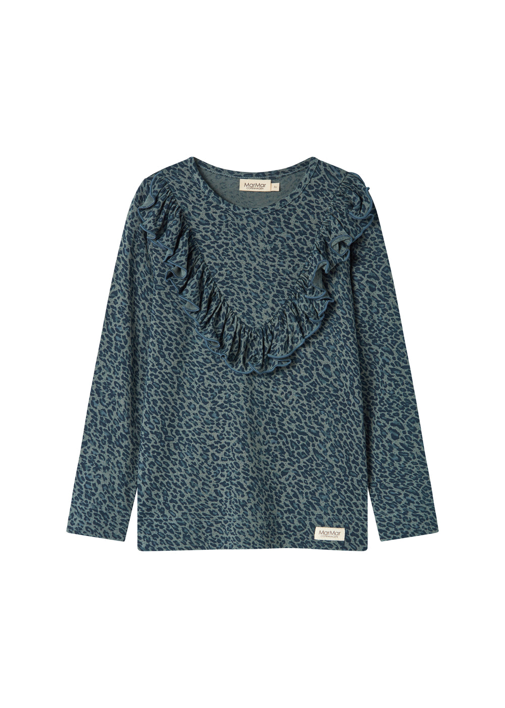 Grøn leopardmønstret bluse med lange ærmer og flæser til børn