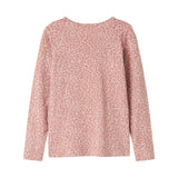 Lyserød leopardmønstret bluse med lange ærmer og flæser til børn