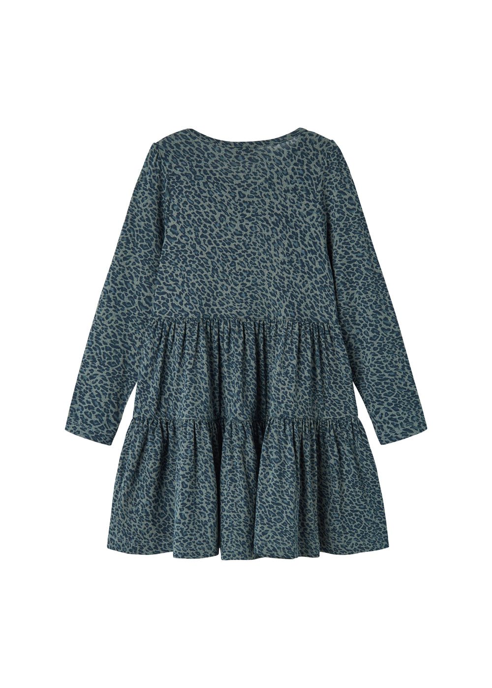 Grøn leopardmønstret kjole med lange ærmer til børn