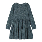 Grøn leopardmønstret kjole med lange ærmer til børn