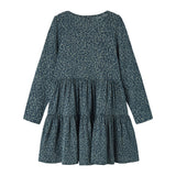 Grøn leopardmønstret kjole med lange ærmer til børn