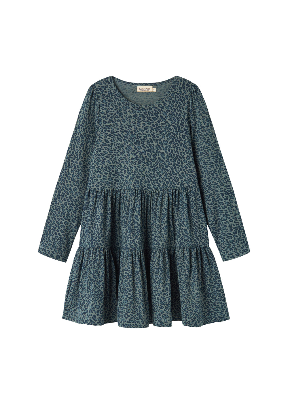 Grøn leopardmønstret kjole med lange ærmer til børn