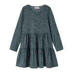 Grøn leopardmønstret kjole med lange ærmer til børn