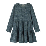 Grøn leopardmønstret kjole med lange ærmer til børn