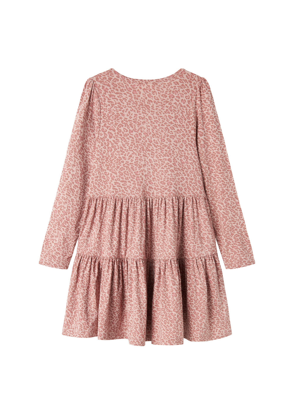 Lyserød leopardmønstret kjole med lange ærmer til børn