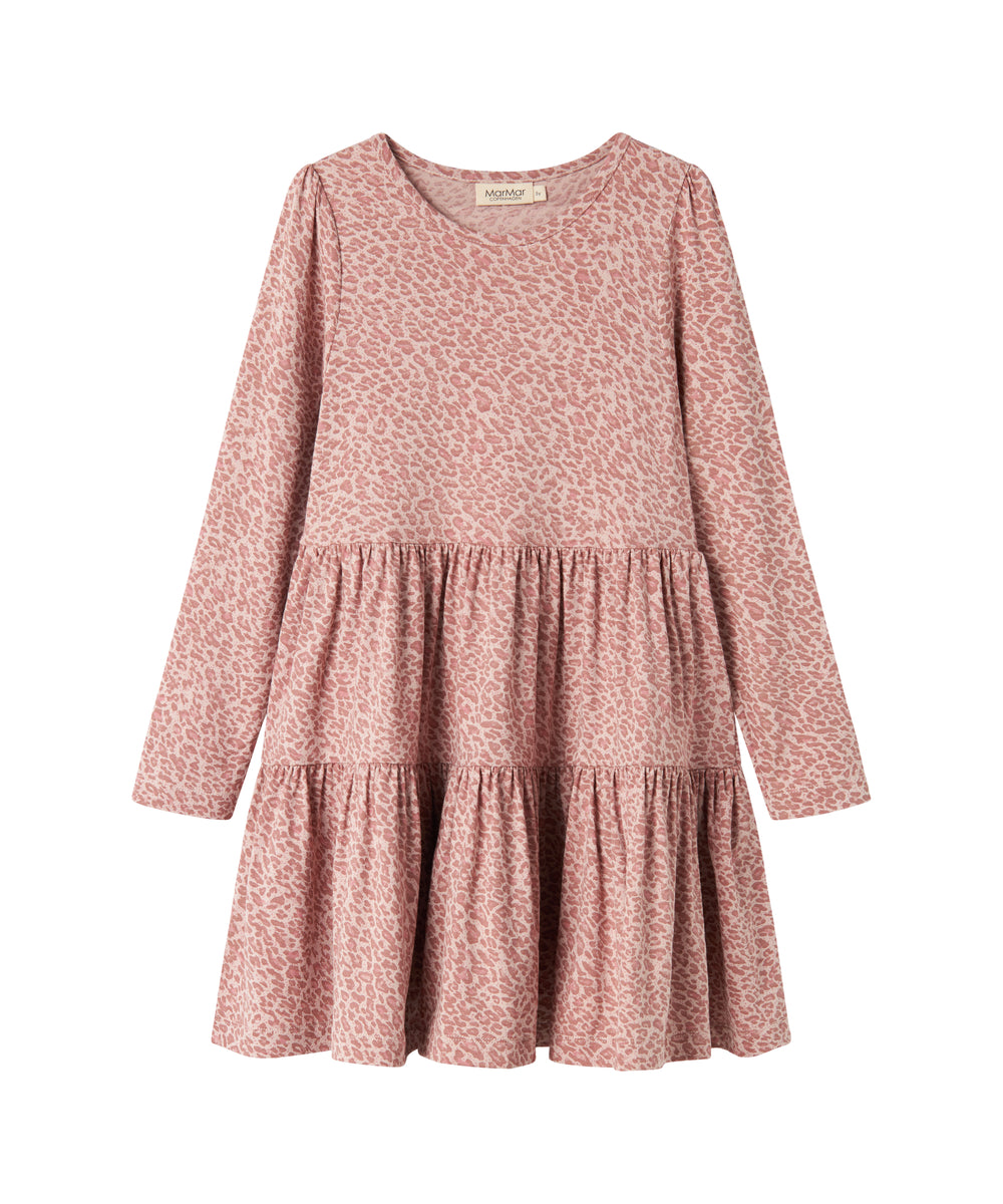 Lyserød leopardmønstret kjole med lange ærmer til børn