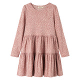 Lyserød leopardmønstret kjole med lange ærmer til børn