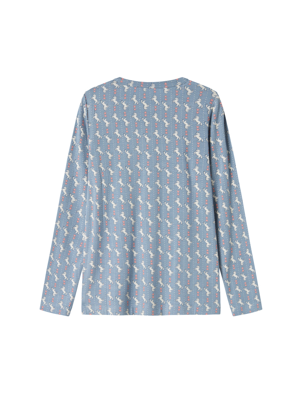 Blå langærmet bluse til børn med enhjørningemønster