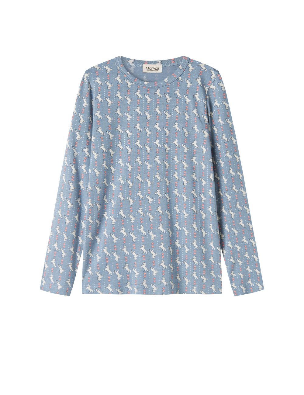 Blå langærmet bluse til børn med enhjørningemønster