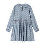 Blå kjole til børn med enhjørningemønster og flæsekrave