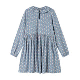 Blå kjole til børn med enhjørningemønster og flæsekrave