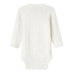 Hvid pointelle slå-om body til baby med lange ærmer