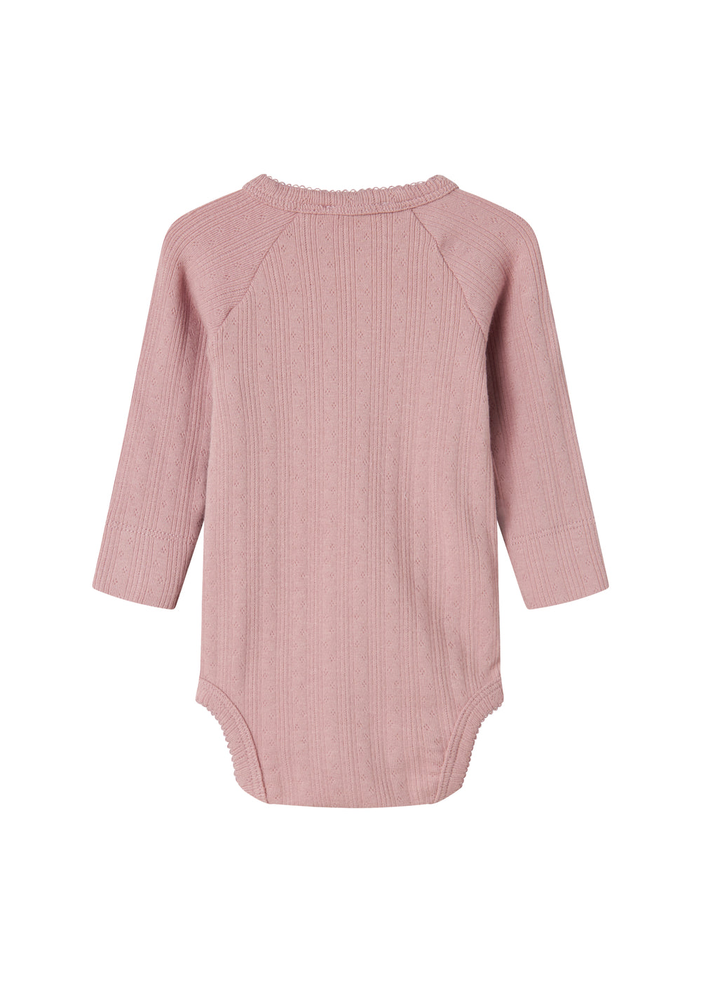Rosa pointelle slå-om body til baby med lange ærmer og bindebånd