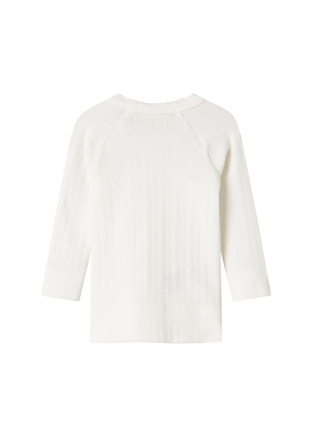 Hvid pointelle slå-om bluse til baby med lange ærmer