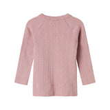 Rosa pointelle slå-om bluse til baby med lange ærmer og bindebånd