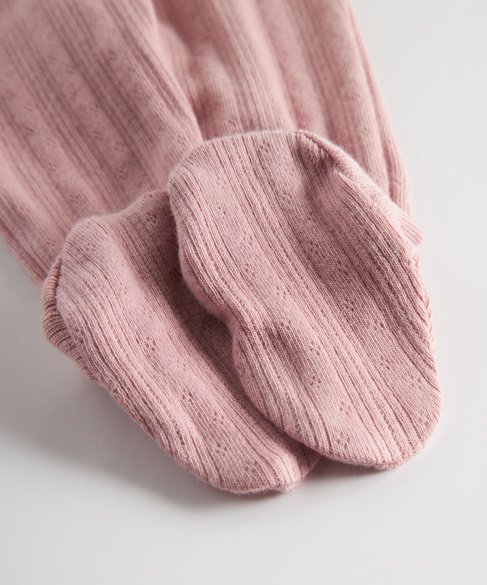 Rosa pointelle bukser til baby med fødder