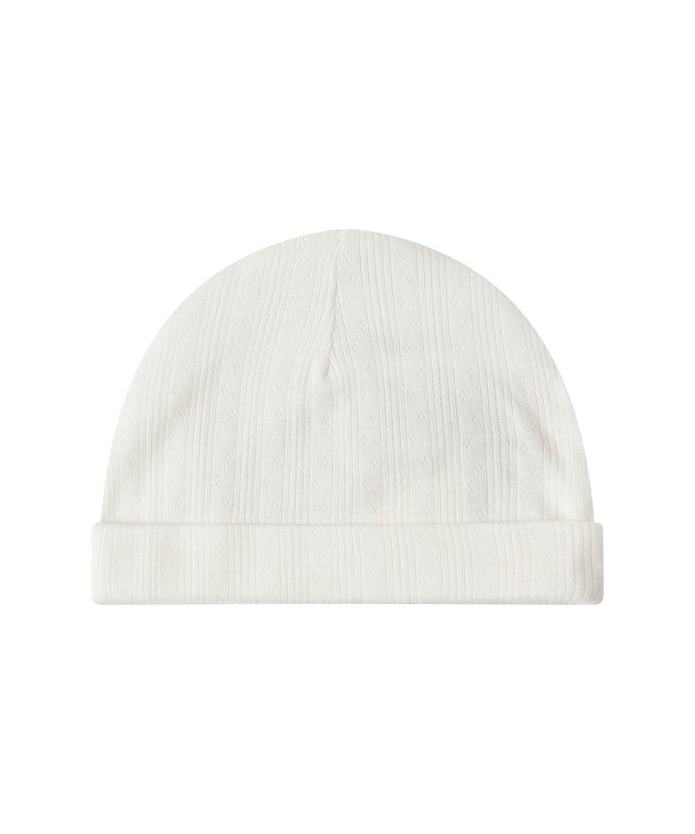 Hvid pointelle hue til baby