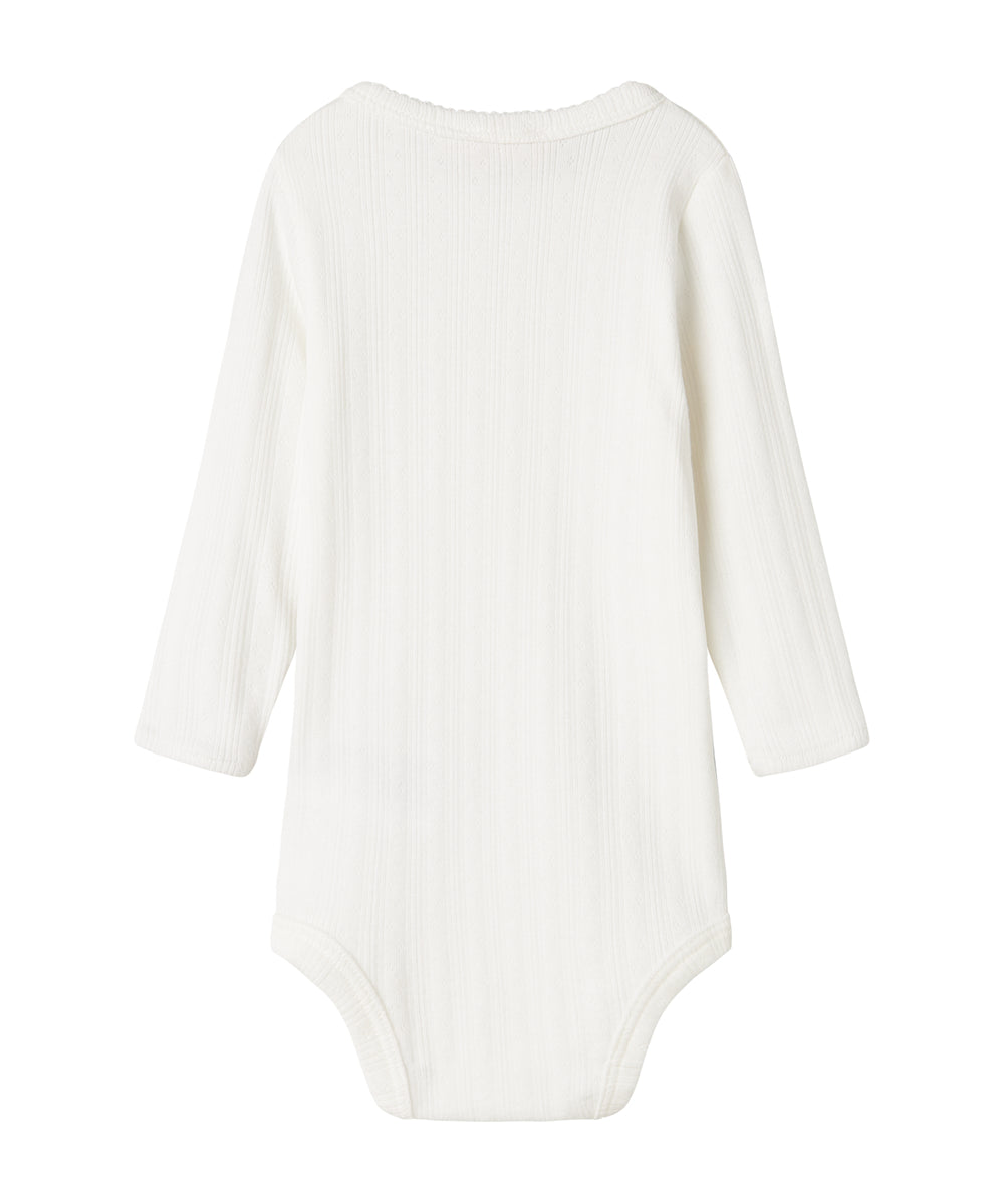 Hvid pointelle body til børn med lange ærmer