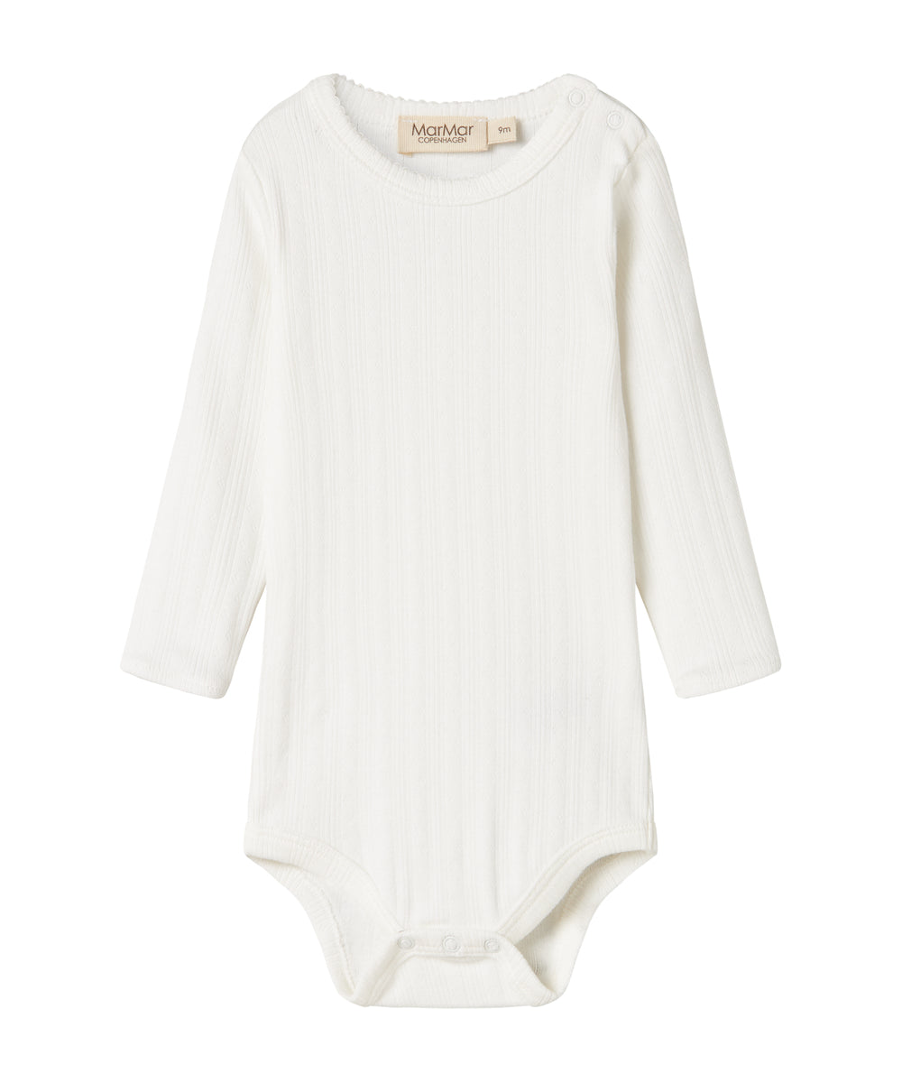 Hvid pointelle body til børn med lange ærmer