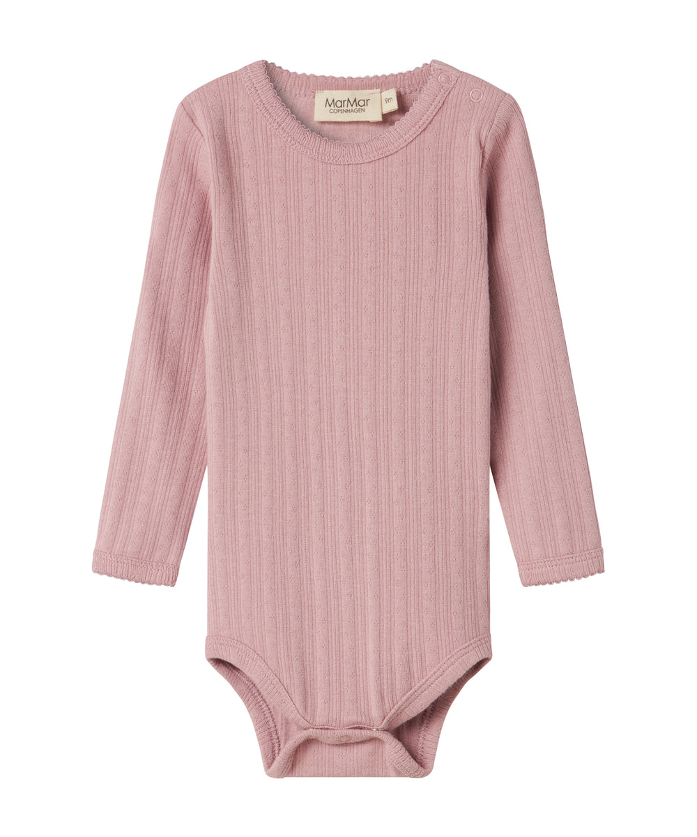 Rosa pointelle body til børn med lange ærmer