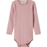Rosa pointelle body til børn med lange ærmer