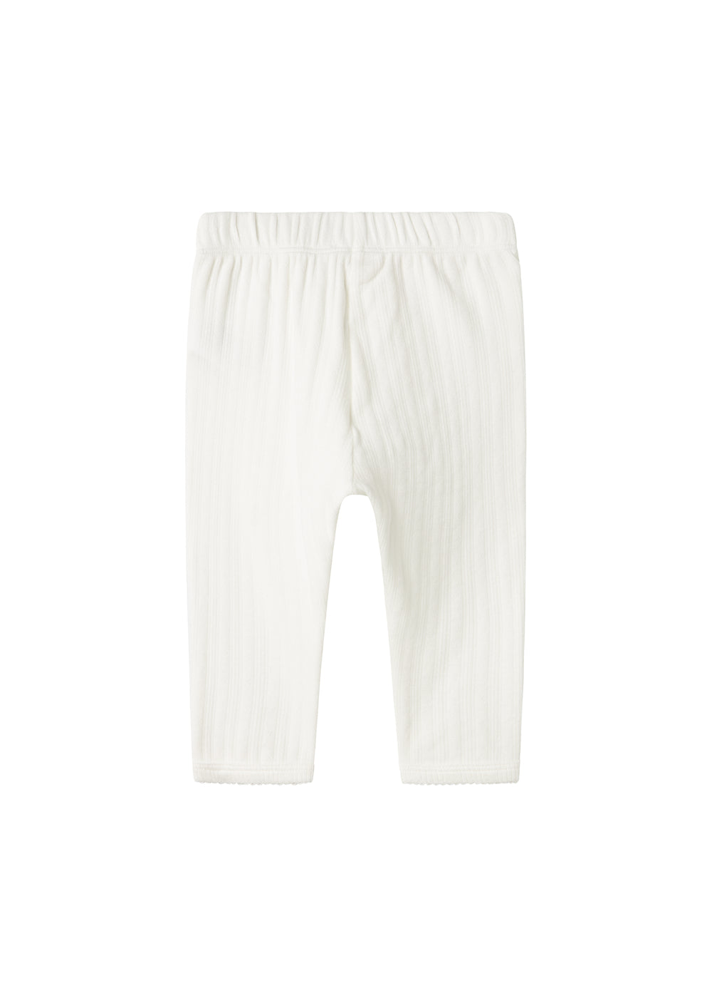 Hvide pointelle bukser til børn med bindebånd og ribkanter
